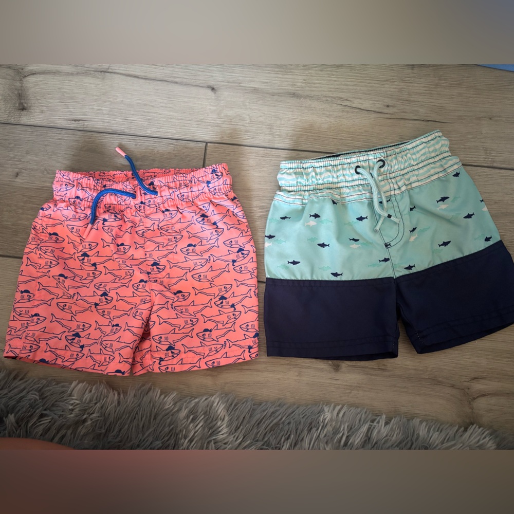 Cat & Jack Shark Print Shorts - Coral and Mint